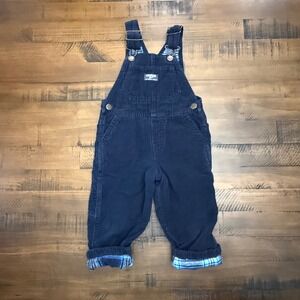 OshKosh Kids Corduroy Overalls Blue Plaid Lined Adjustable Straps